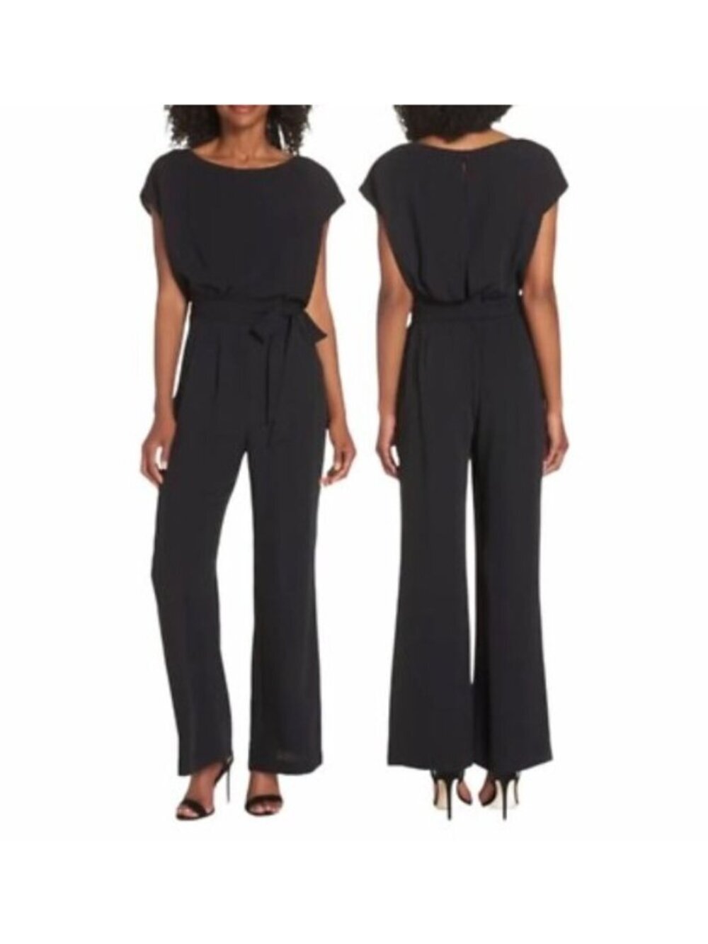 New Eliza J Women's Size 6 Tie Waist Cap Sleeve Wide Leg Jumpsuit Navy